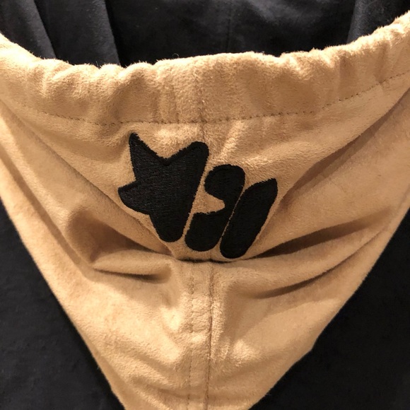 MECCA FEMME Tan & Black Stretchy Faux Suede Hoodie Dress L $89 - Picture 6 of 7